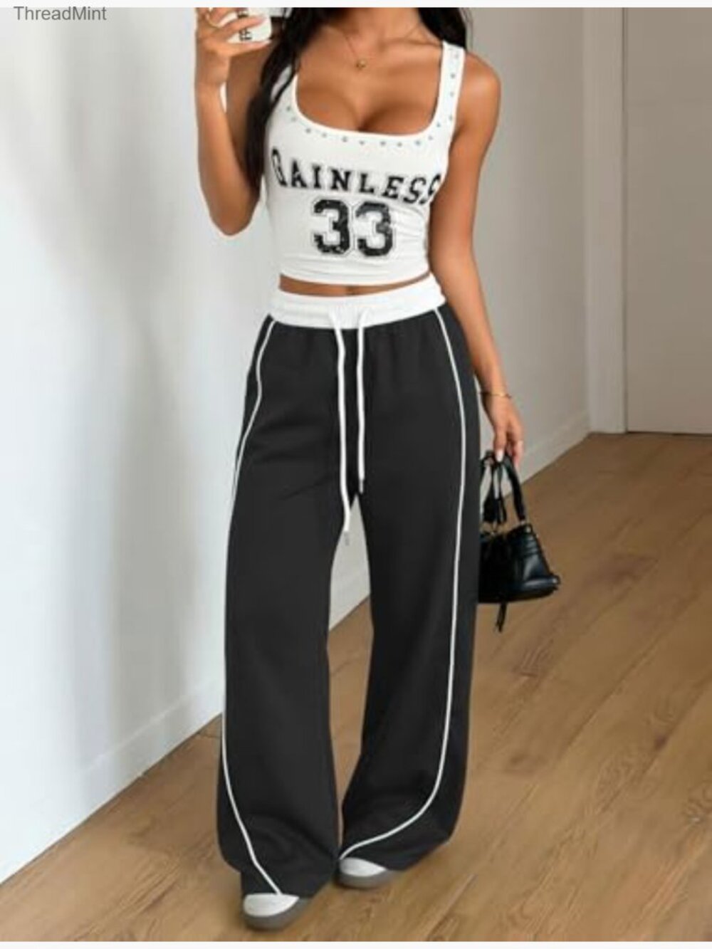 Y2K Wide Leg Cargo Sweatpants Drawstring Waist Jogger Pockets - Picture 5 of 7